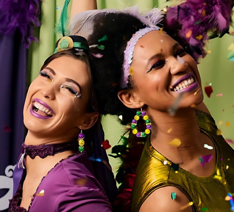 Mardi Gras Earrings, Lightweight Beads Mardi Gras Earrings for Women, Mardi Gras Accessories for Mardi Gras Outfits, Mardi Gras Party Favors 2025 Cute Holiday Jewelry - Image 5