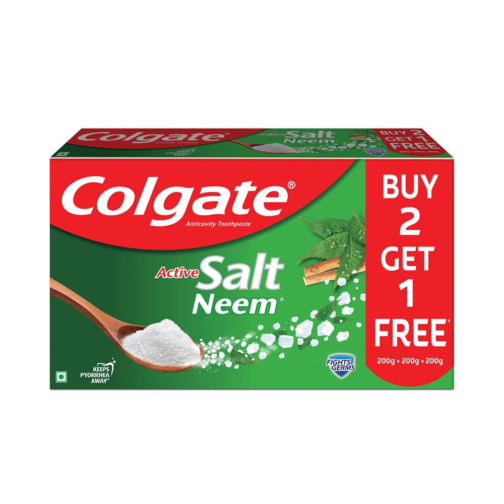 Active Salt Neem Toothpaste, Germ Fighting Toothpaste for Healthy, Tight Gums, 600g, Buy 2 Get 1