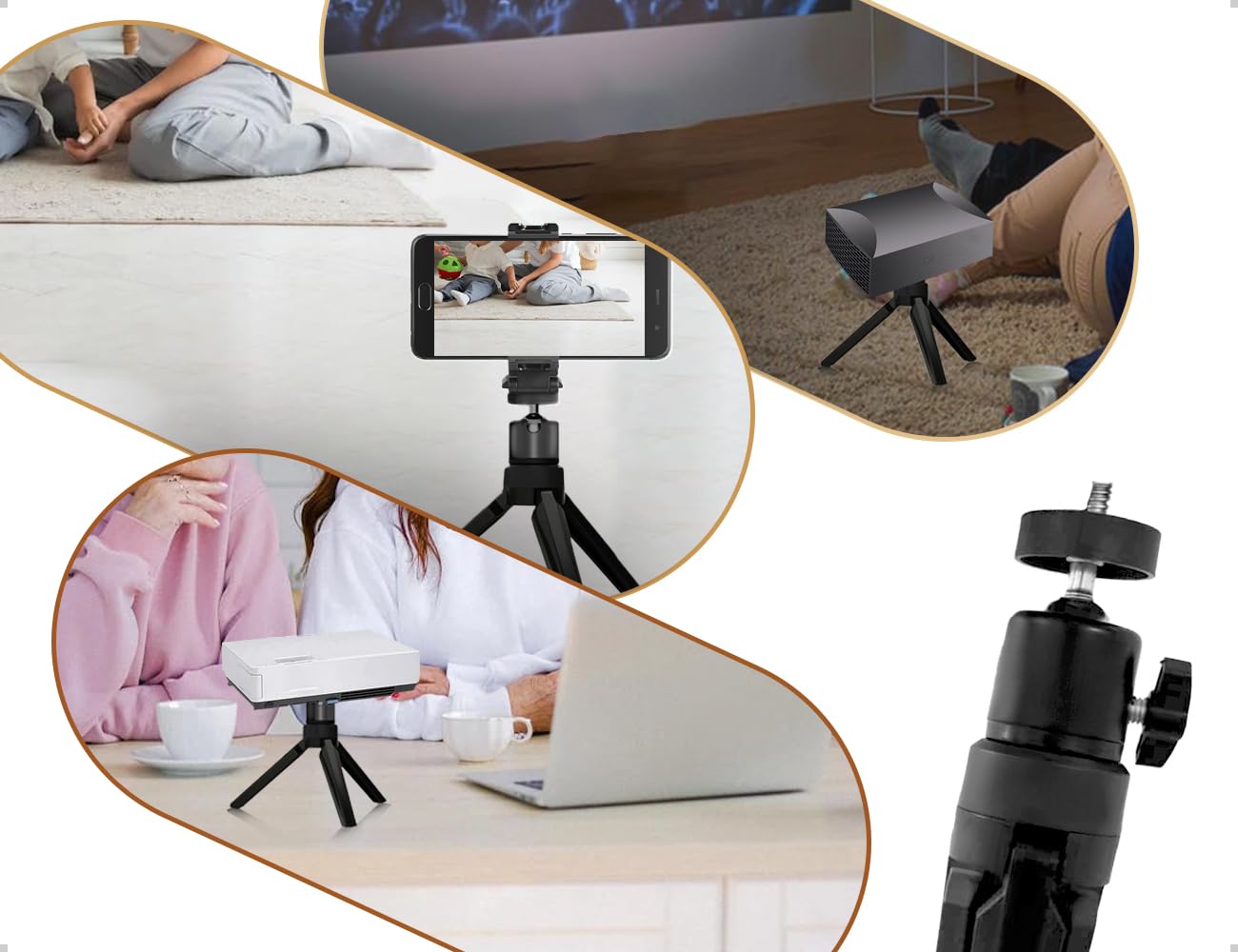 Stojak na projektor, mini statyw ze śrubą 1/4", stojak na projektor z metalową kulką obracającą się o 360°, stojak na kamerę, kamerę internetową, lustrzankę cyfrową i smartfona (czarny)