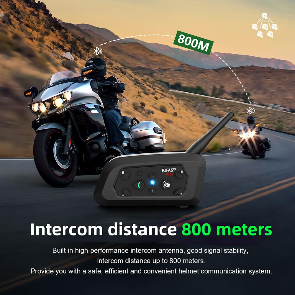 EJEAS V6 Pro 1200M BT citofono del motociclo di Bluetooth citofono del casco della motocicletta Headset con controllo del rumore avanzata per un massimo di 6 piloti sci e l'equitazione (2 Pezzo)