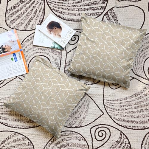 Image of Divine Casa Pluto Cushion Covers Set of 5 Beige | 16x16 Inch Jacquard Patchwork Design Cushion Covers | Decorative Throw Pillow Covers for Sofa & Couch