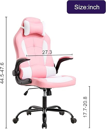 Miniatura 3 de Silla de oficina rosa para juegos, silla ergonómica de respaldo alto para computadora con soporte lumbar y brazos abatibles, silla de escritorio