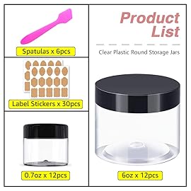 6 oz Small Plastic Containers with Lids + 20g/20ml Small Plastic Jars with Lids Cosmetic Sample Jar (24 Pack) - for Lip Scrub, Body Butters, Cream, Slime, Craft Storage