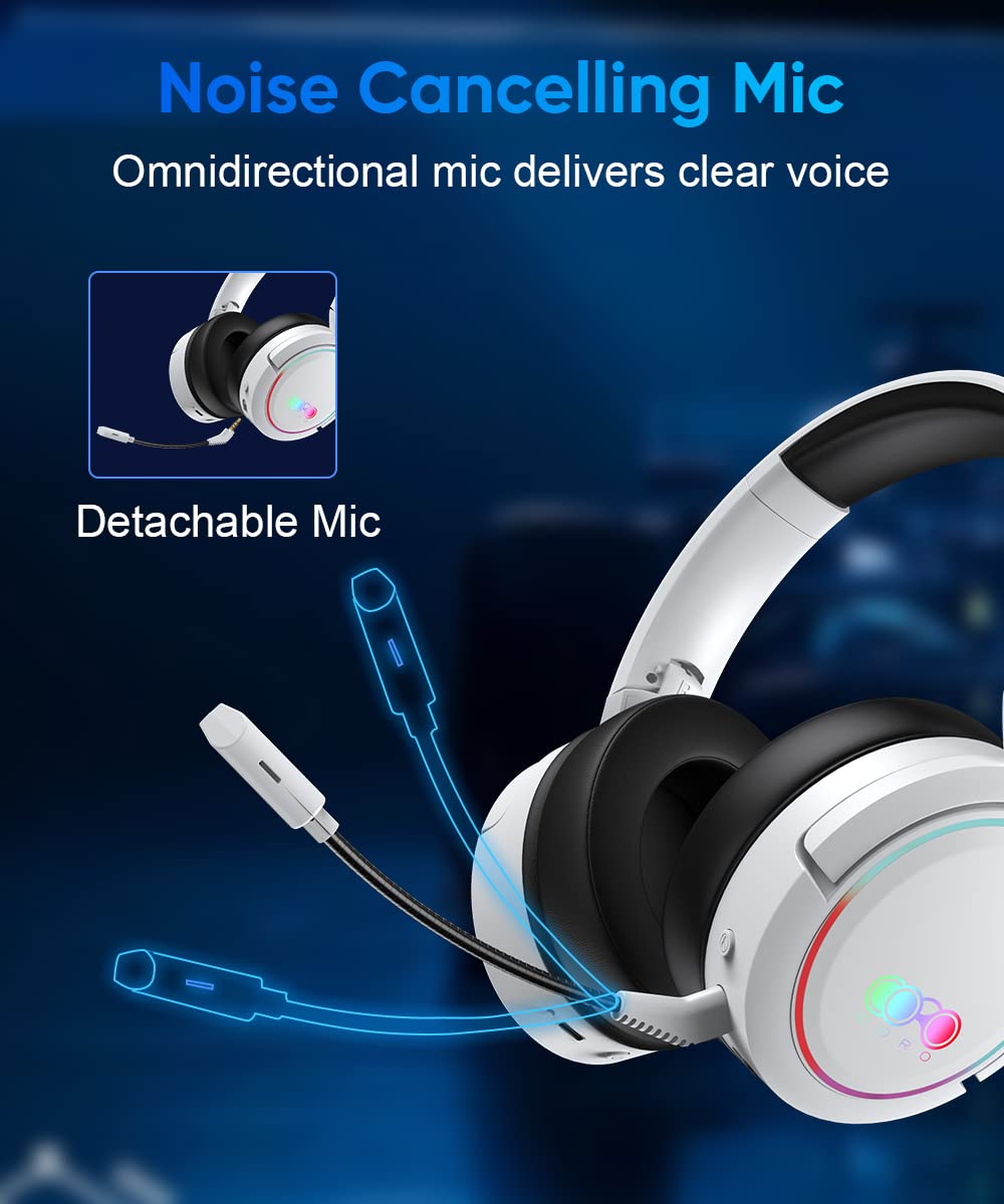 Bezprzewodowy zestaw słuchawkowy do gier, słuchawki Bluetooth z mikrofonem, 2,4 GHz, bezprzewodowe słuchawki nauszne, dźwięk przestrzenny, ultraniskie opóźnienia do PS4, PS5, Switch, Xbox, PC,