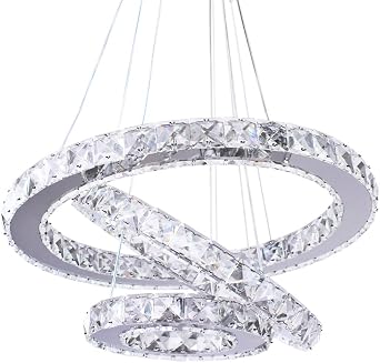 3-Ring Crystal Chandelier Adjustable LED Pendant Warm White [Energy Class E]