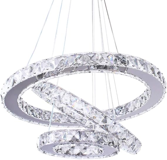 3-Ring Crystal Chandelier Adjustable LED Pendant Warm White [Energy Class E]
