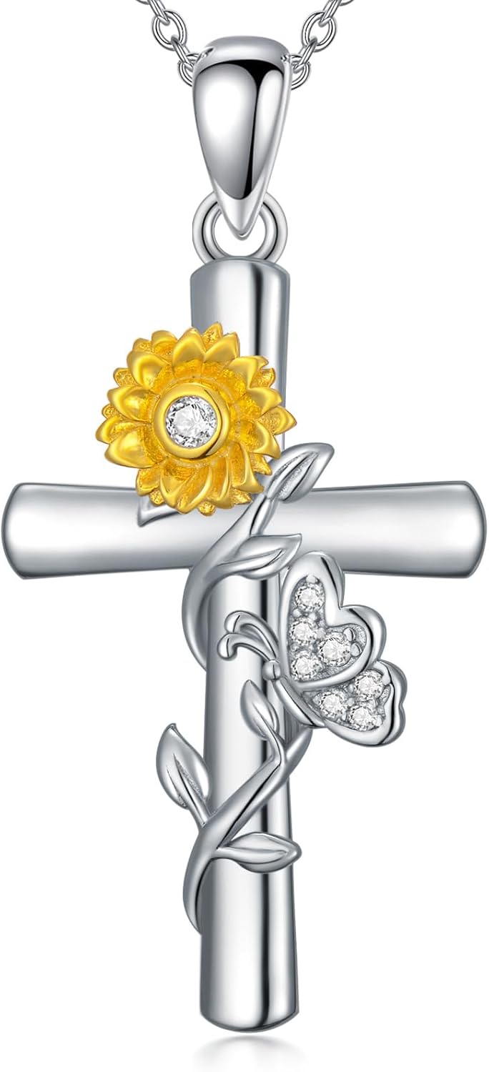Elegant 14K White Gold Plated Diamond Cross Pendant - A Timeless Gift for Her