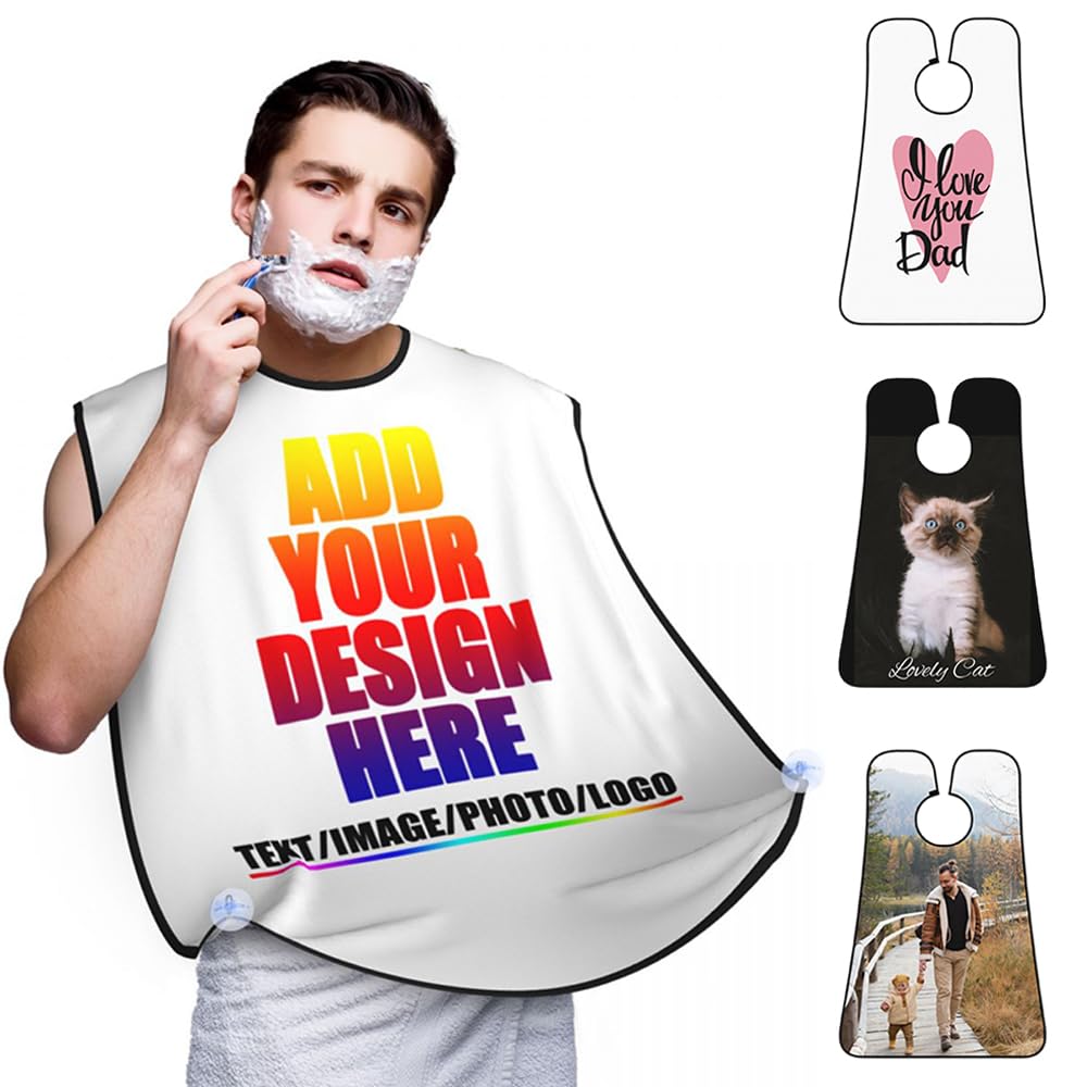 Custom Beard Bibs Apron Personalized Beard Hair Catcher Add Photo Picture Text Waterproof Beard Shave Cape for Shaving