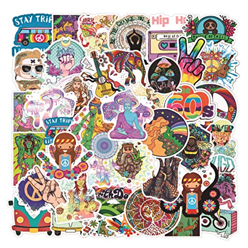 50pcs Hippie Stickers Laptop Adult Sticker Waterproof Stickers Luggage Skateboard Water Bottle Stickers Decal Bicycle Bumper Snowboard Decorate Gift for Kid?Hippie