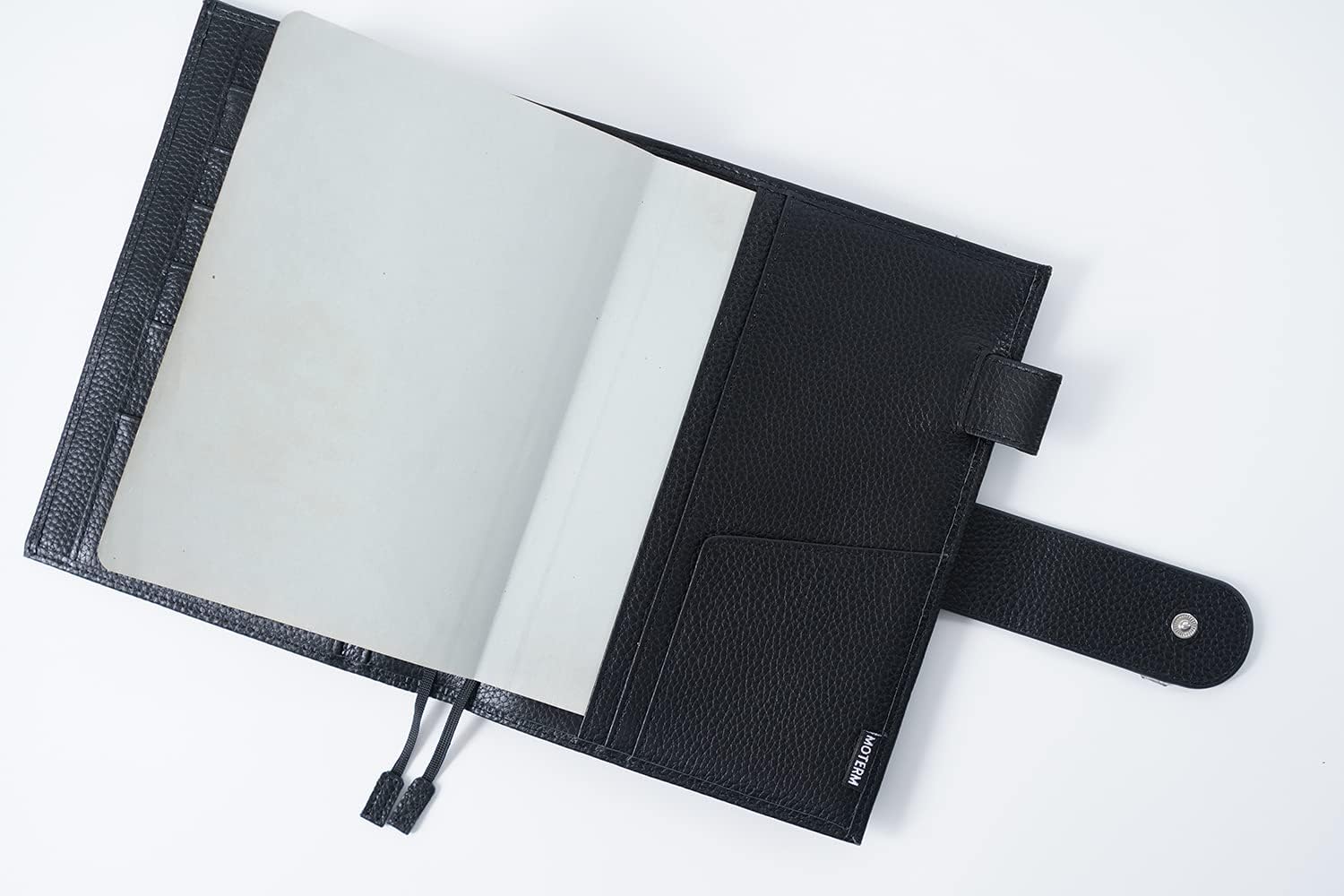 Moterm Leather Cover for Stalogy B6 - with Back Pocket, Pen Loop and Card Slots (Pebbled-Black, B6+)