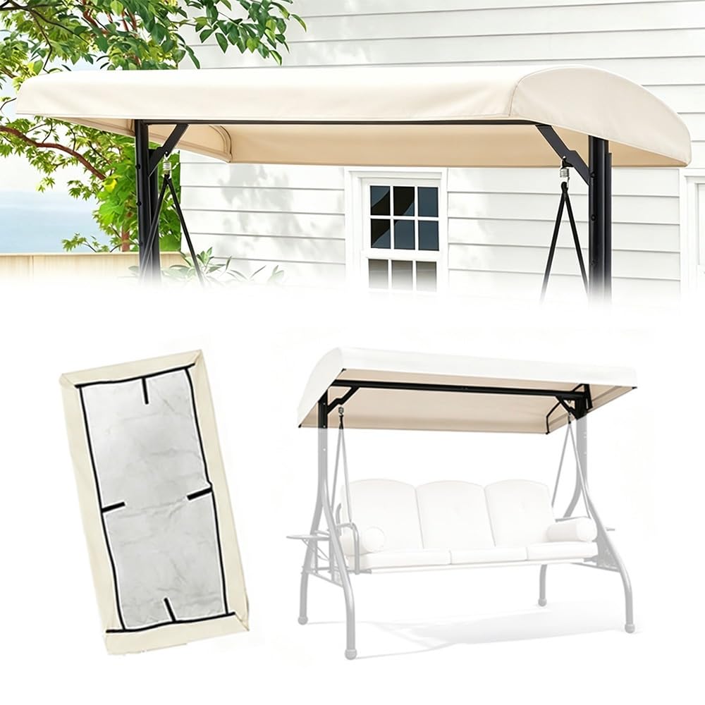 HOUKOIKBUG Outdoor Swing Canopy Replacement Cover 56x47in 75x47in Universal Patio Swing Cover 2 3 Seater Waterproof Sun Shade Awning For Garden Porch Yard(Beige,56x47x8in(142x120x20cm))