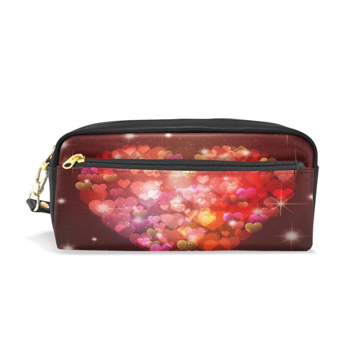 Eslifey Romantic Bling Love Hearts - Estuche para lápices de piel sintética para niños (resistente al agua), diseño de corazones