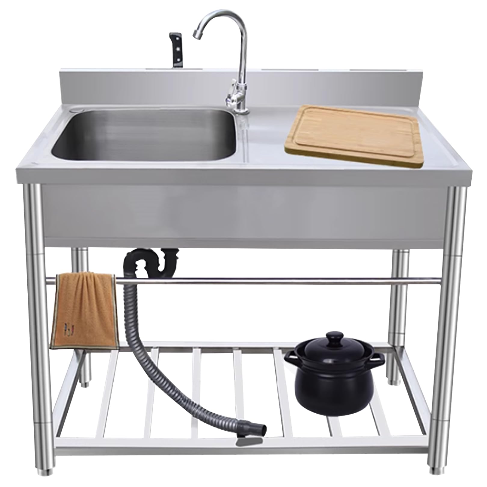 TAXXII Garage Sink Commercial Stainless Steel Basin, Indoor/Outdoor Free Standing Utility Laundry Tub Washing Station with Faucet