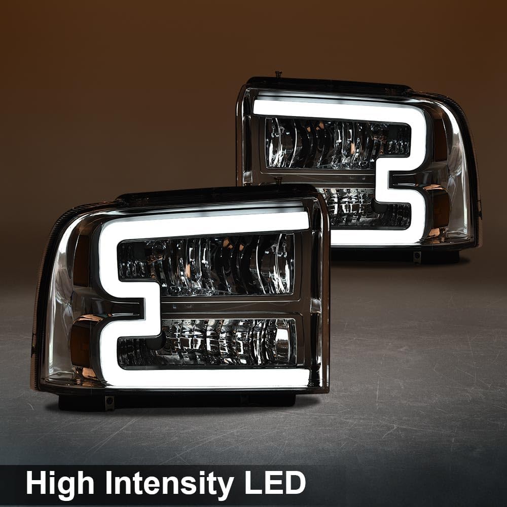 ALLGOOD LED Headlights Assembly Front Headlamp Left & Right Compatible with 2005 2006 2007 Ford F250 F350 F450 F550 Super Duty Clear lens Chrome Housing Amber Reflector
