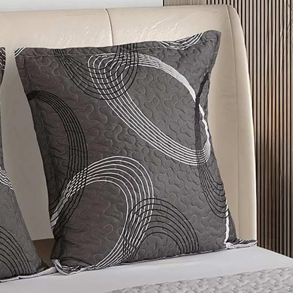 Couvre lit boutis Eclipse Gris 220x240 cm + 2 taies 65x65 cm - Linge de lit Microfibre léger et Moderne pour lit Double
