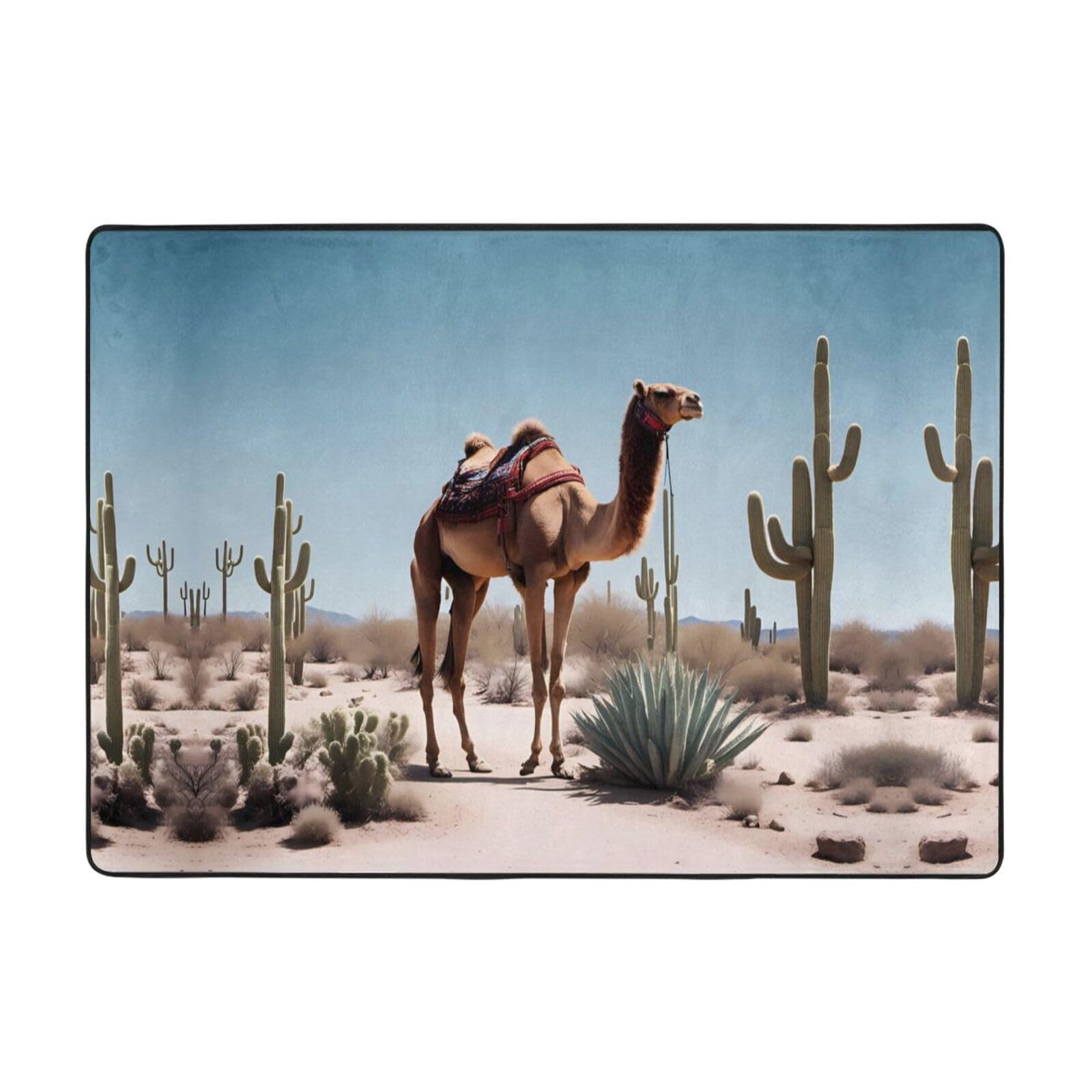 Tapis de sol salon antidérapant grand format motif désert camel enfant