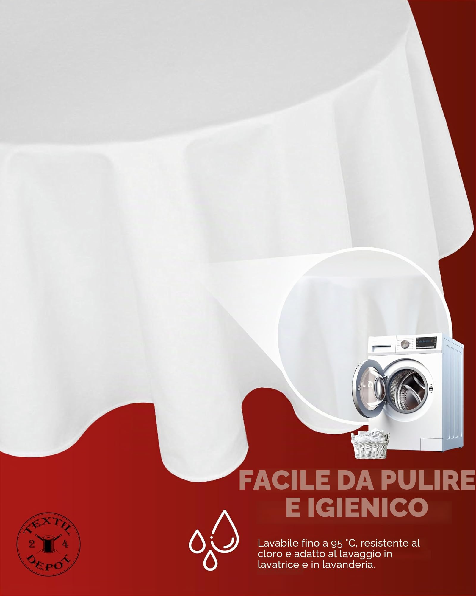 Tovaglia 200 cm rotonda 100% cotone bianco