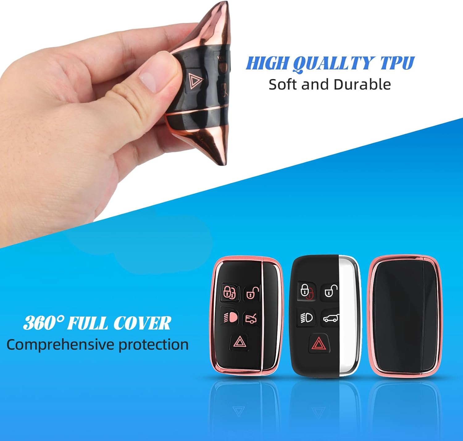 for Range Rover Key Fob Cover with Car Keychain ,Soft TPU Car Key Case Compatible with LR4 Sport Evoque for Jaguar XF XJ XJL F-pace, 5 Buttons for Jaguar Key Cover - Image 4