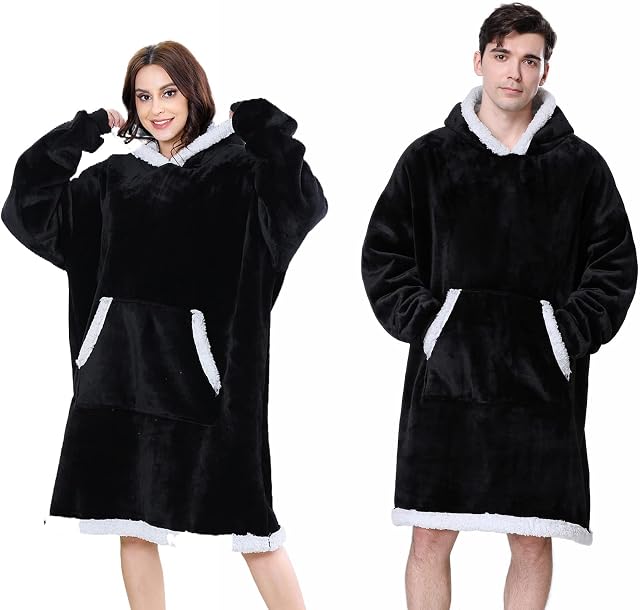 WUHUHAI Oversized Hoodie Blanket Super Soft Comfortable Blanket Hoodie Warm Giant Hoody Sweatshirt Wearable Sherpa with Front Pocket fit Men Women Teens Friends
