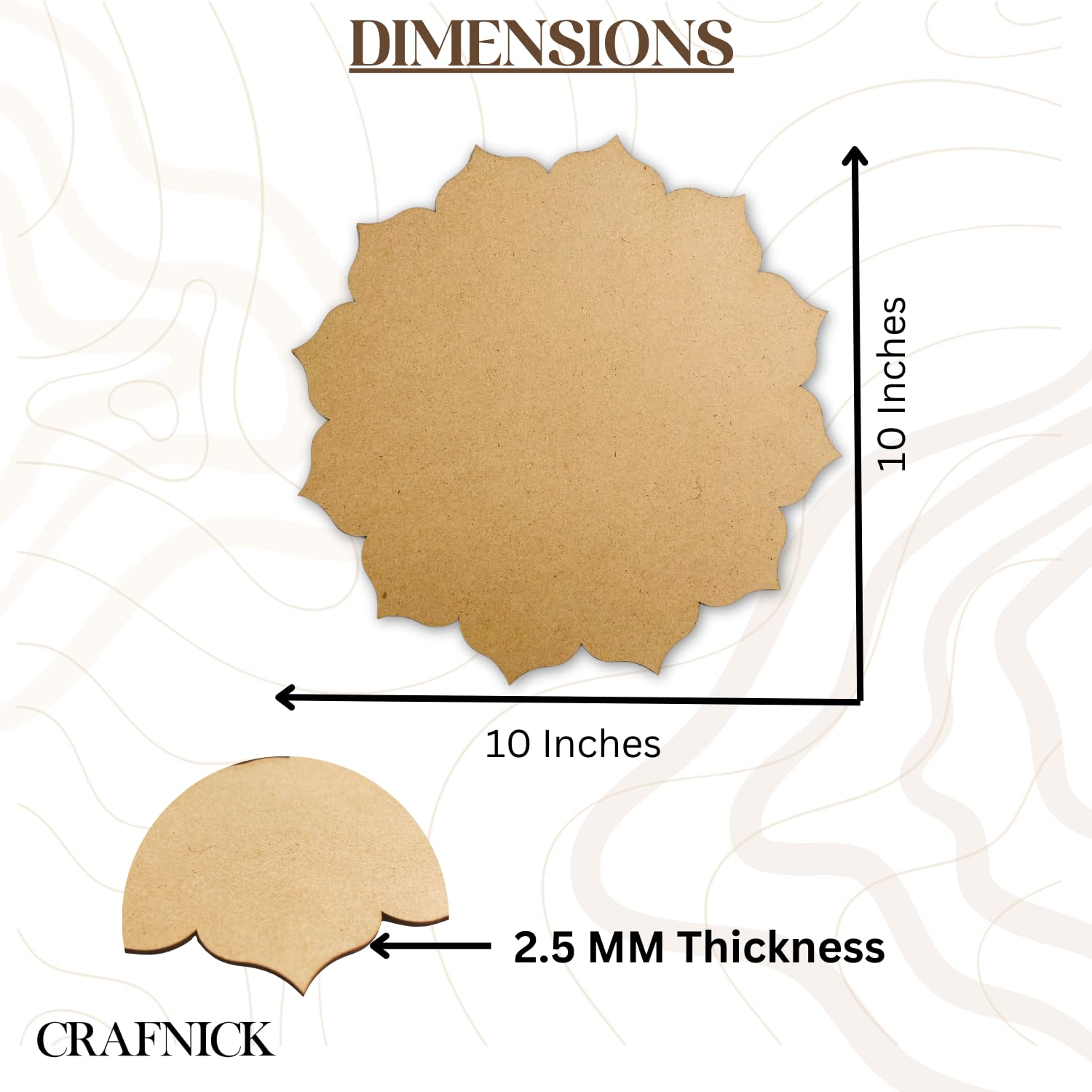 CRAFNICK® 10 Inch MDF Board | MDF Flower Cutouts for Resin Art, Lippan Art, Mandala, Painting | DIY MDF Boards for Art and Craft | Card Boards for Craft | Pine Wood- 2.5mm Thick (Set of 5)