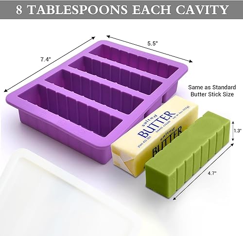 Miniatura 2 de Bandeja de molde de mantequilla de silicona, máquina de mantequilla de gran cavidad con capacidad para 8 cucharadas de mantequilla, ideal para