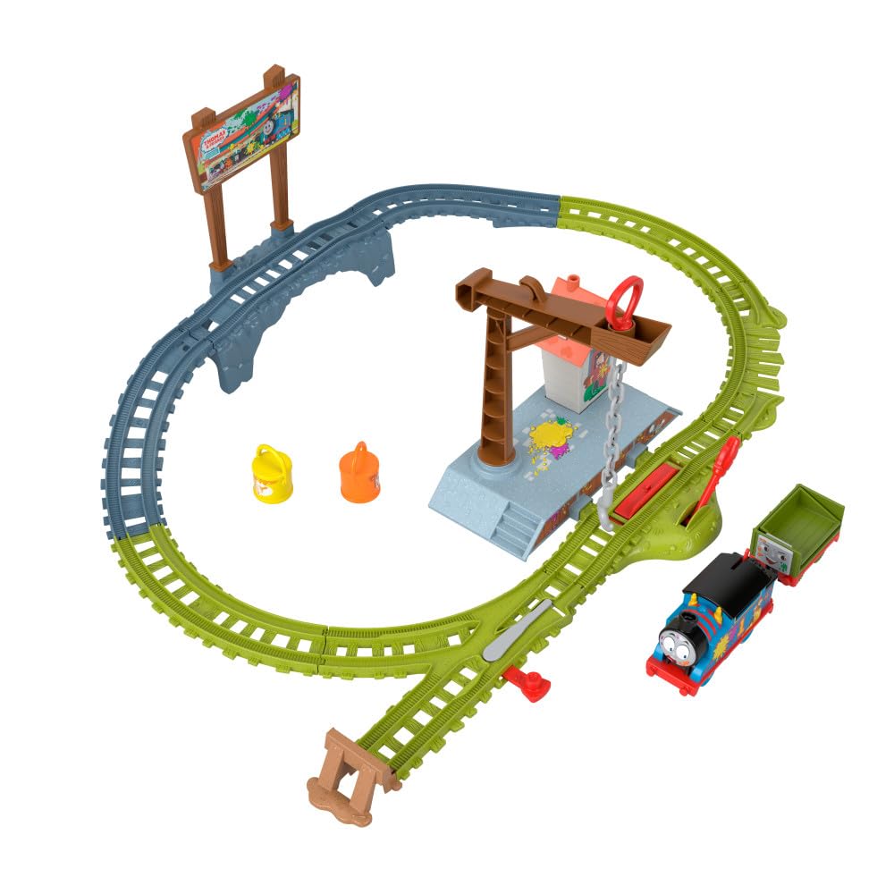 Thomas & Friends Motorized Toy Train Set, Paint Delivery with Troublesome Truck & Track for Pretend Play Preschool Kids Ages 3+ Years