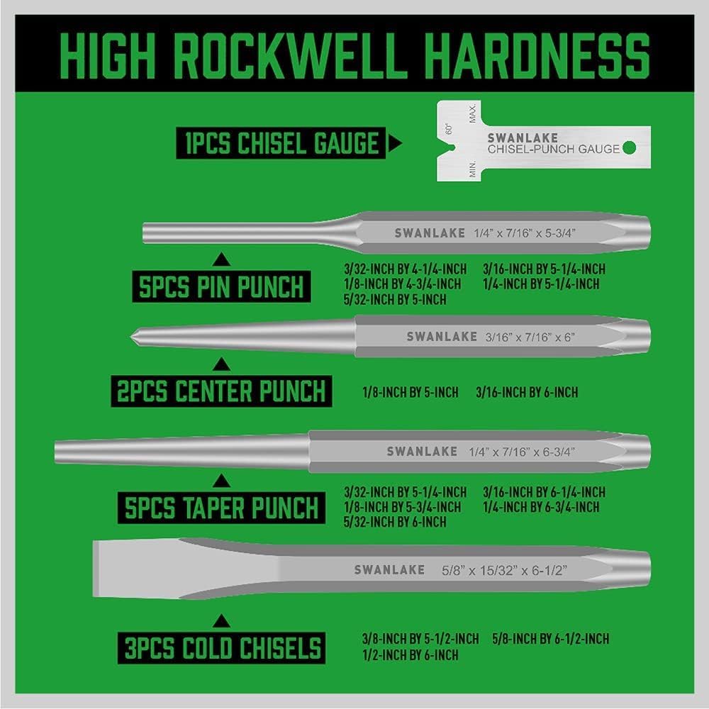 16-Piece Precision Punch & Chisel Set - Taper Punch, Pin Center Punch, Cold Chisels & Gauge for Versatile Applications