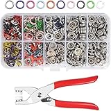 100 Sets Metal Snap Buttons Kit, Copper Sewing Snaps with Anti-Slip Press Pliers, 9.5mm 10 Colors for DIY Crafts Clothes Hats Fabric