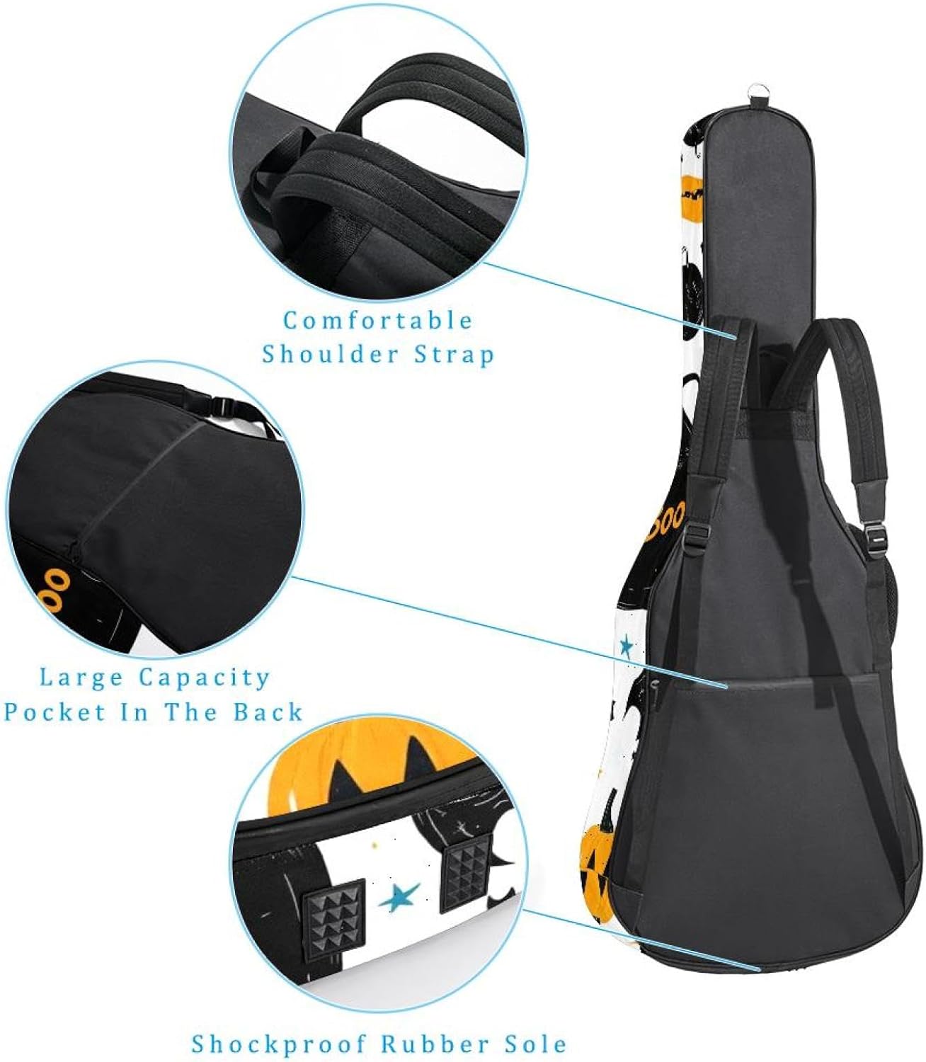 Halloween Elements Guitar Bag 40 41 42 In 2 Pockets Guitar Case Waterproof Guitar Case Resistent Oxford Cloth 0.4 In Extra Thick Sponge Padded for Acoustic Guitar