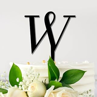 Monogram Letter W Black Acrylic Wedding Cake Topper Gift For Bride Groom Custom Initials Cake Toppers Initials Letter Cake Decor Bridal Shower Anniversary Party Decoration Cake Supplies