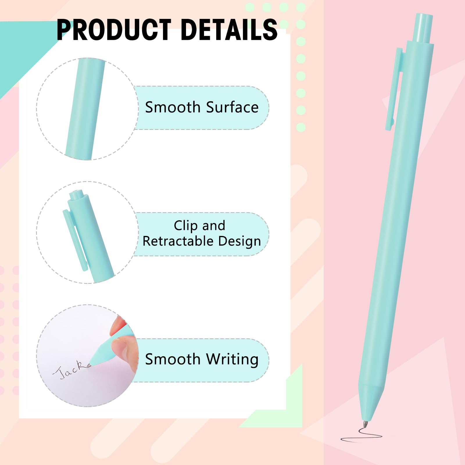 100 bolígrafos retráctiles cómodos para baby shower, bonitos y elegantes bolígrafos de tinta negra, bonitos suministros escolares en punta media de 1 mm para oficina, profesores, estudiantes (azul