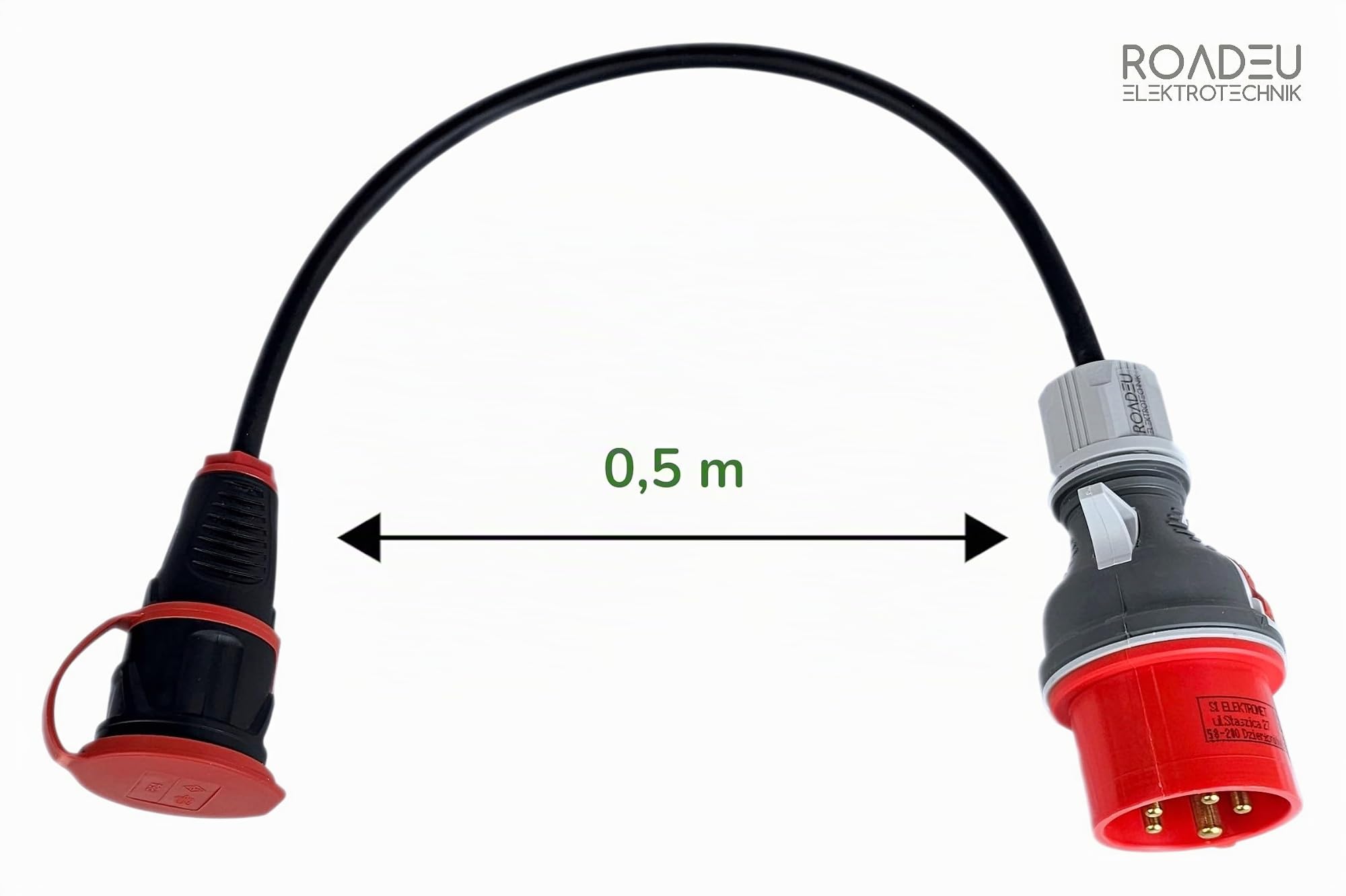 RoadEu - Rallonge Industrielle Adaptateur 0,5m, Courant Fort CEE 16A, 380V vers 220V, Prise 220V, Adaptateur 16A vers 230V