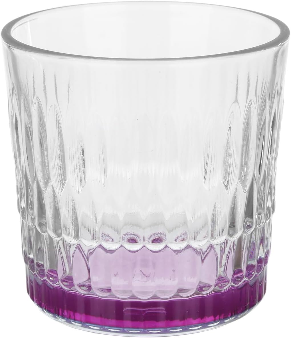 Pasabahce Pack of 6 Glass Glasses with Coloured Base 30cl Assorted Colours Dishwasher Safe