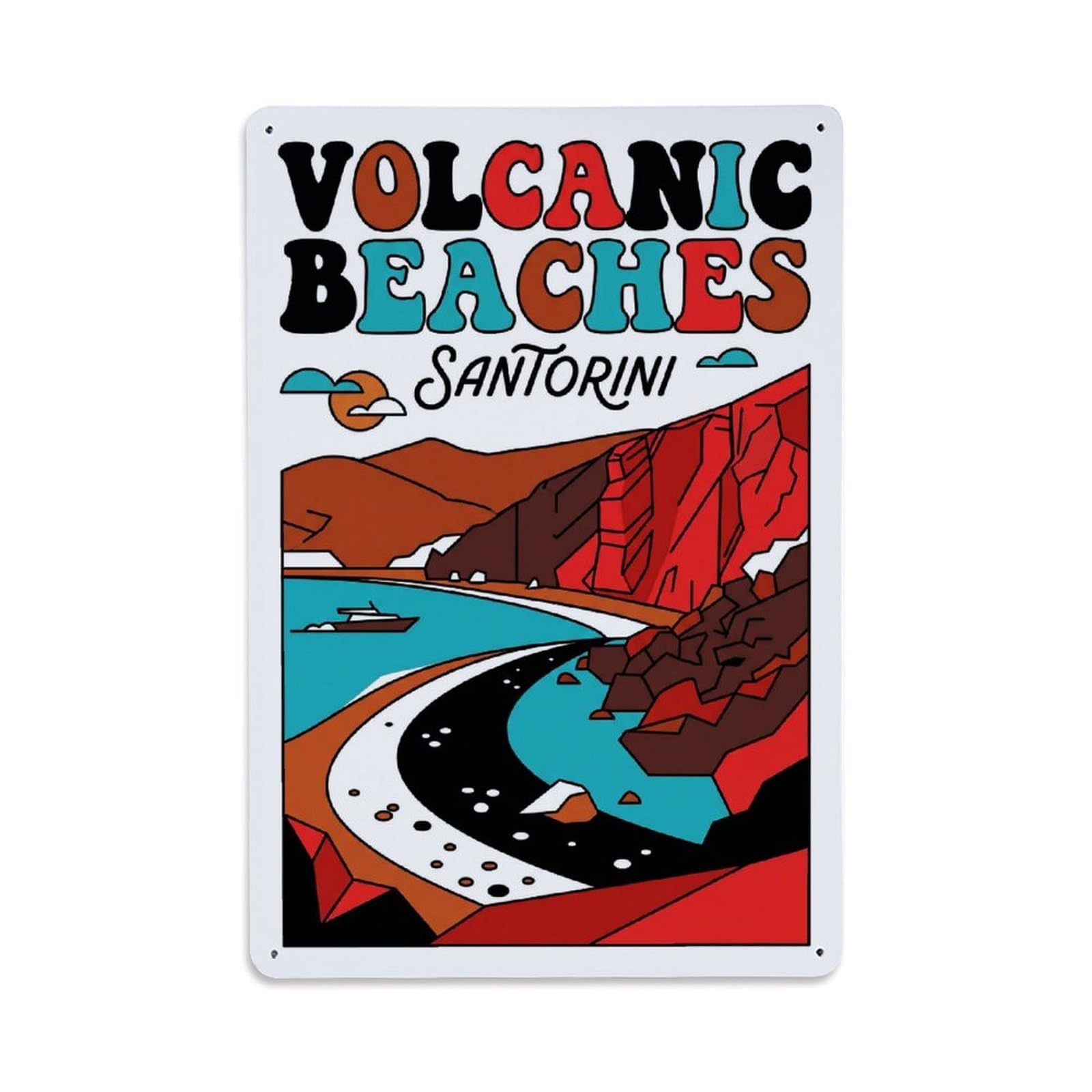 Gead 8X12inch Style Vintage Travel Santorini Volcanic Beaches Metal Tin Sign