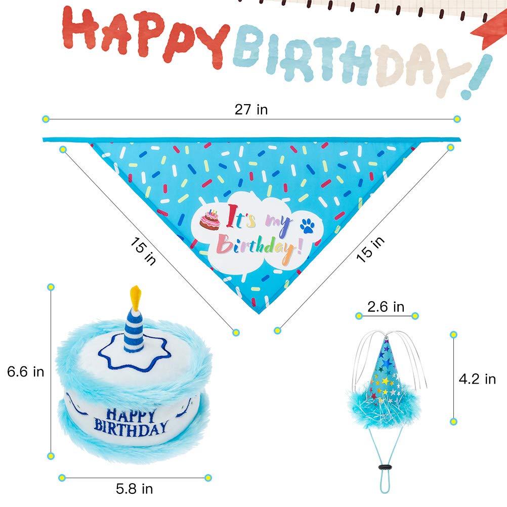 EXPAWLORER Dog Birthday Bandana Set - Cute Hat and Squeaky Cake Toy for Birthday Party Supplies Gift - Great for Small Medium Large Dogs
