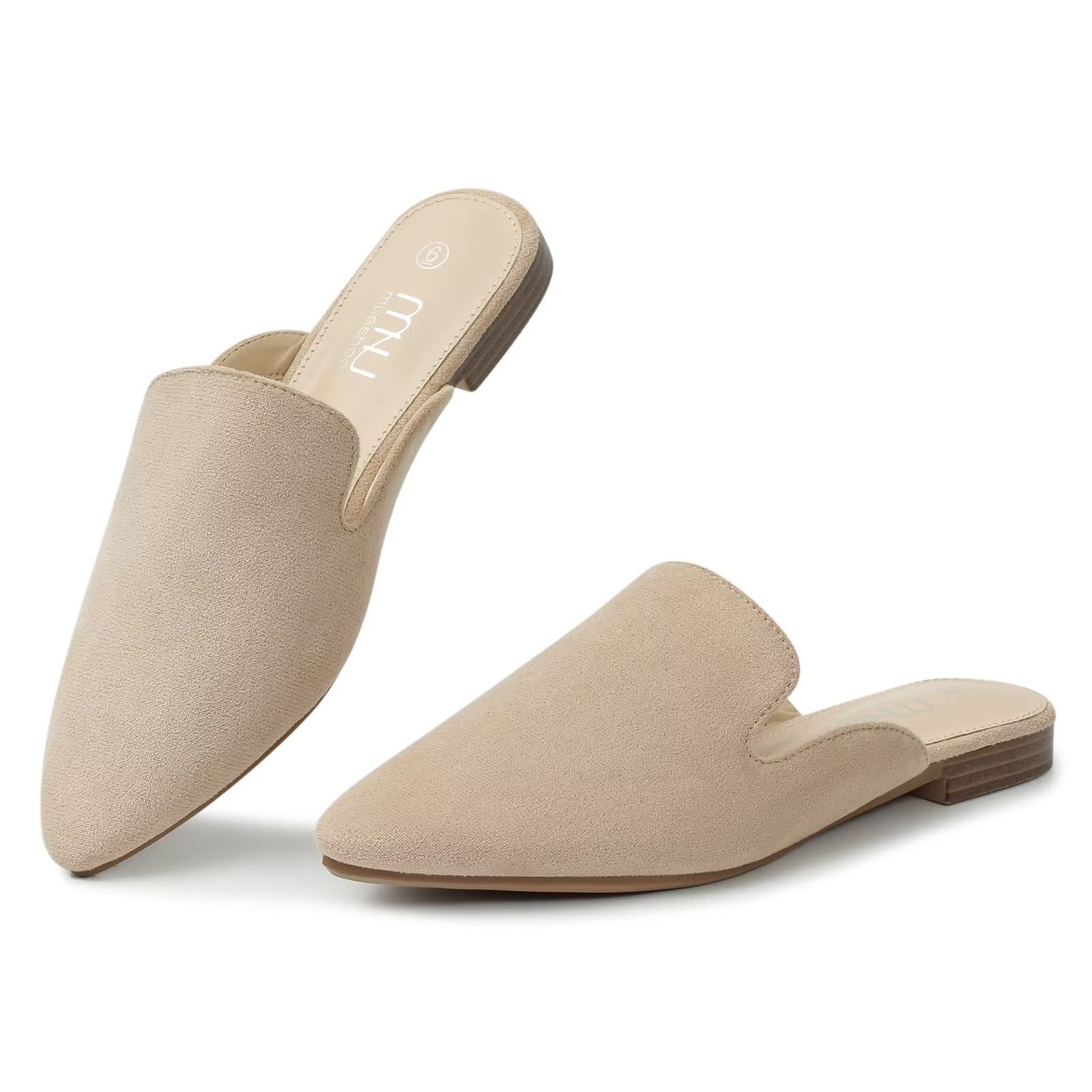 Photo 1 of MUSSHOE Mules for Women Flats Comfortable Pointed Toe Women Mules Beige Suede 8