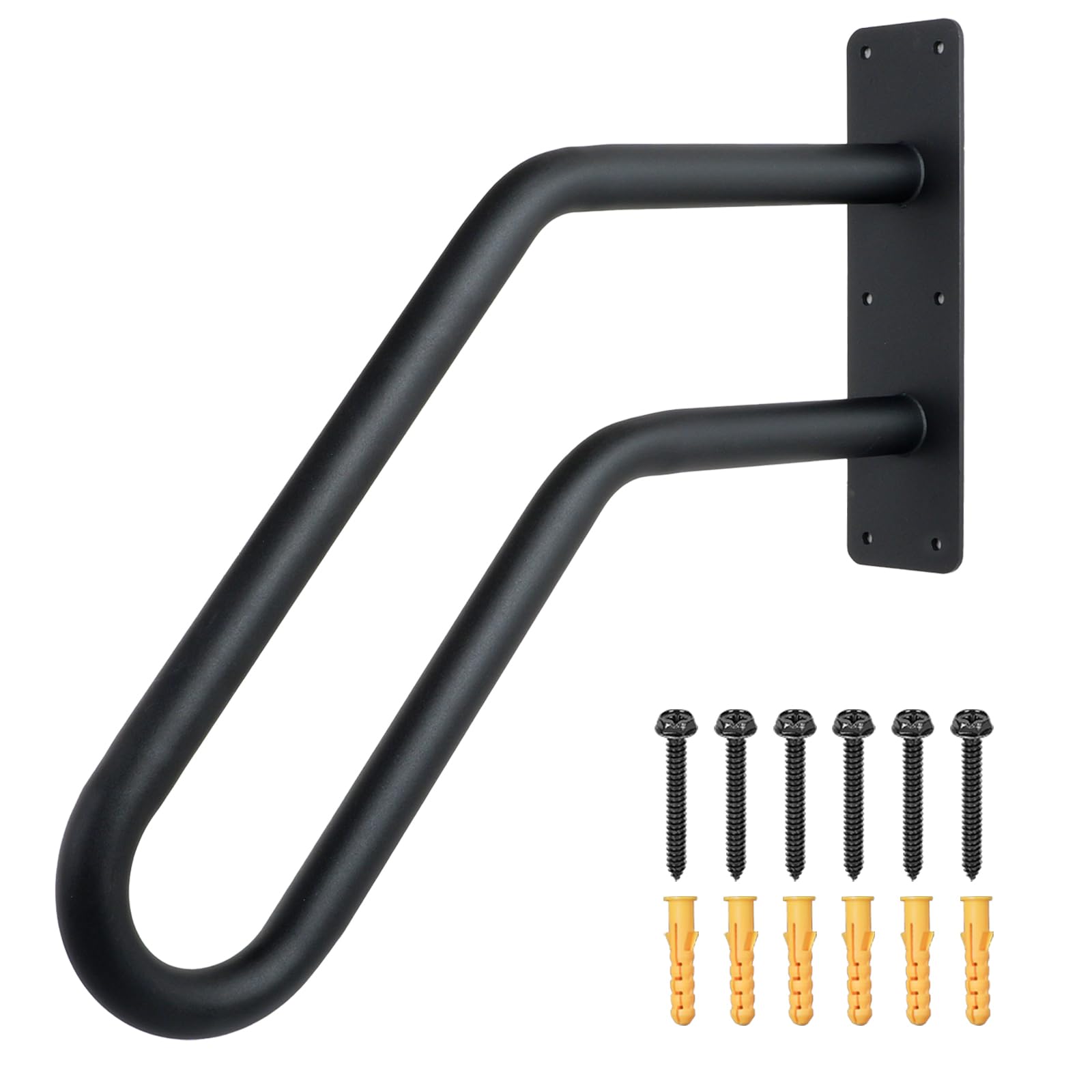 Heavy Duty Black Hand Railings for Stairs Outdoor (1-3 Steps) - U Shaped Matte Safety Grab Bars for Elderly, Wall Mounted Handrails for Indoor Concrete Steps for Garage, Porch, Basement