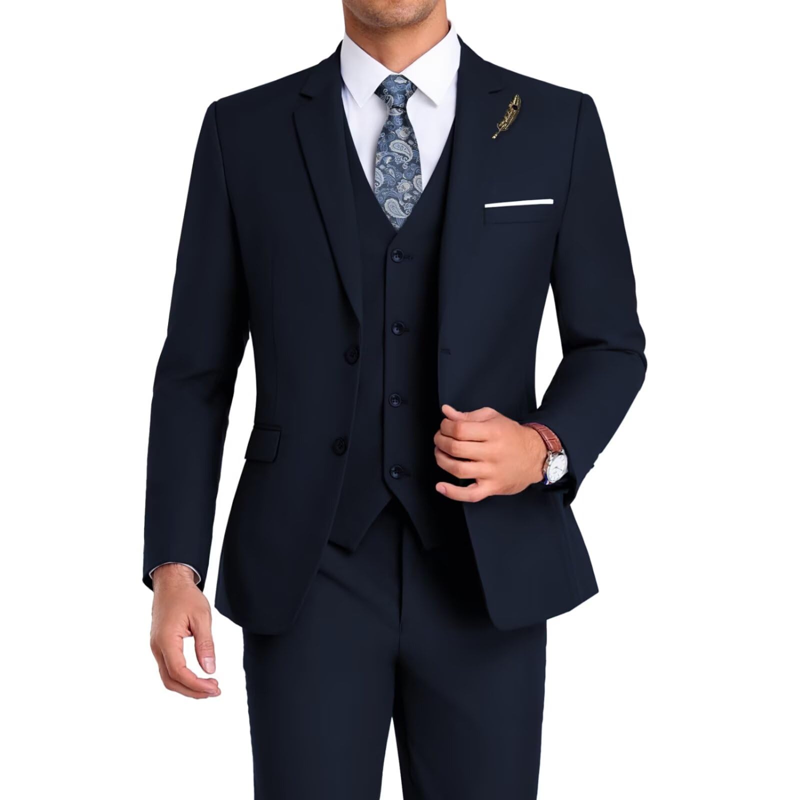 Men Suit 3 Pieces Slim Fit Jacket Vest Pant with Tie