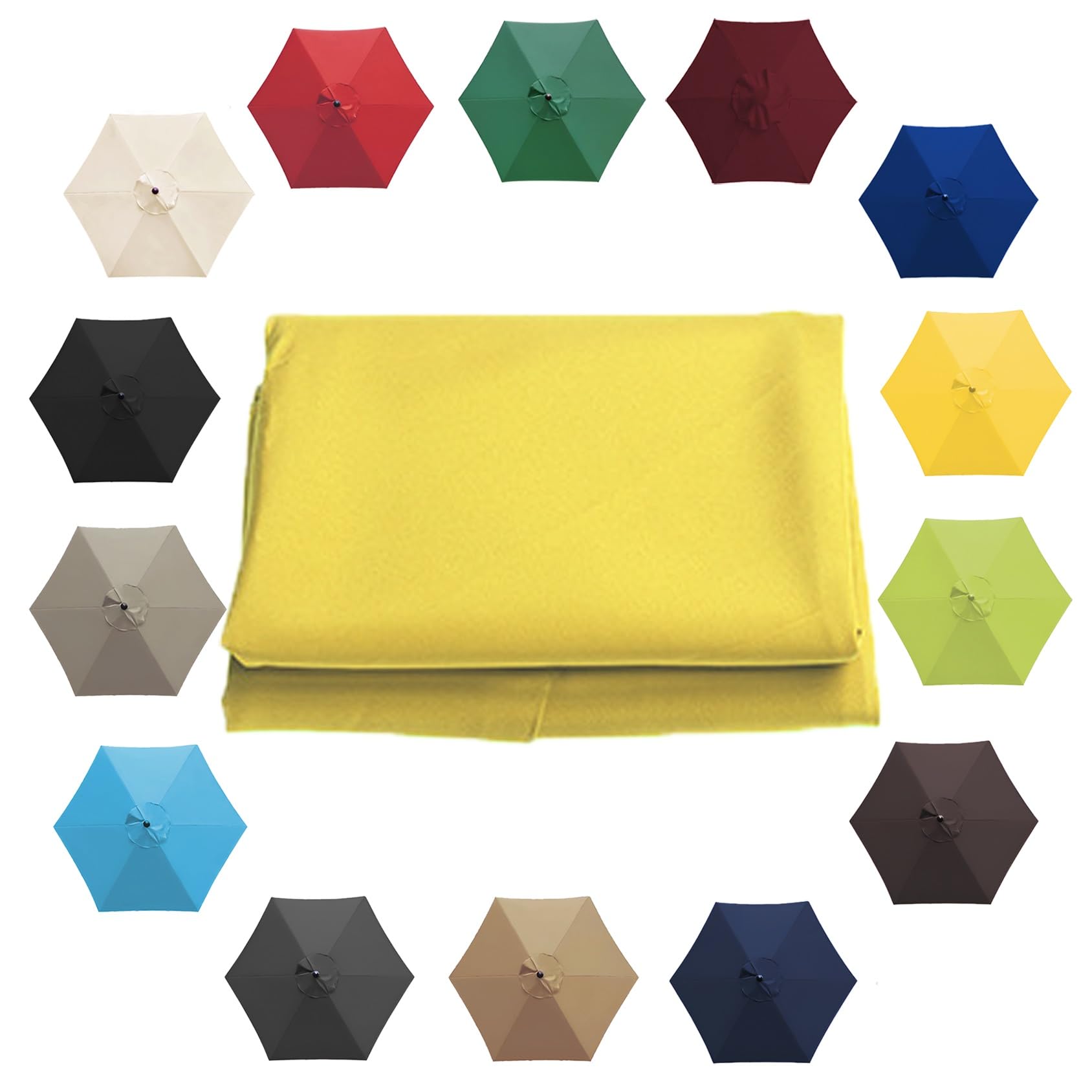 Parasol Umbrella Replacement Cover - 6.5'/8.8'/9.8' (200cm/2.7m/300cm) - Replacement Parasol Canopy 6 Ribs/8 Ribs Sun Umbrella Replacement Cloth(Color:Yellow,Size:6 ribs-2m(6.5ft)) — image 1