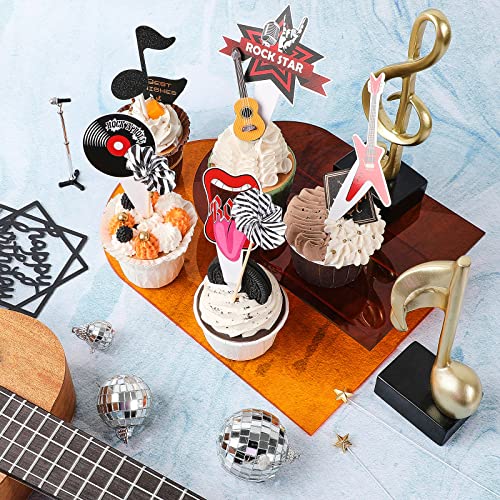 Leinuosen LN-LEINUOSEN-1154 28 Pcs Rock And Roll Cake Topper Guitar Microphone Cake Toppers Music Note Birthday Cake Toppers Disco Ball Cupcake Toppers Rock Cupcake Toppers For Musical Theme Party Birthday Cake Decoration thumb #4