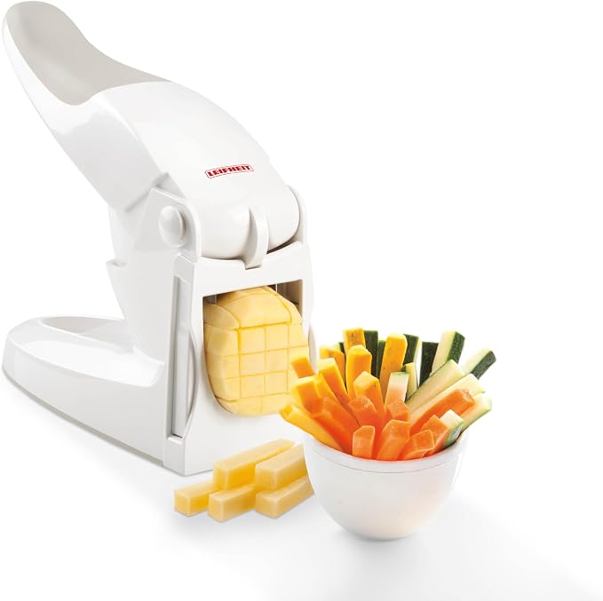 Leifheit Coupe-Frites 2 lames 10 mm & 12 mm, coupe légumes antidérapant, poignée ergonomique, compatible lave-vaisselle