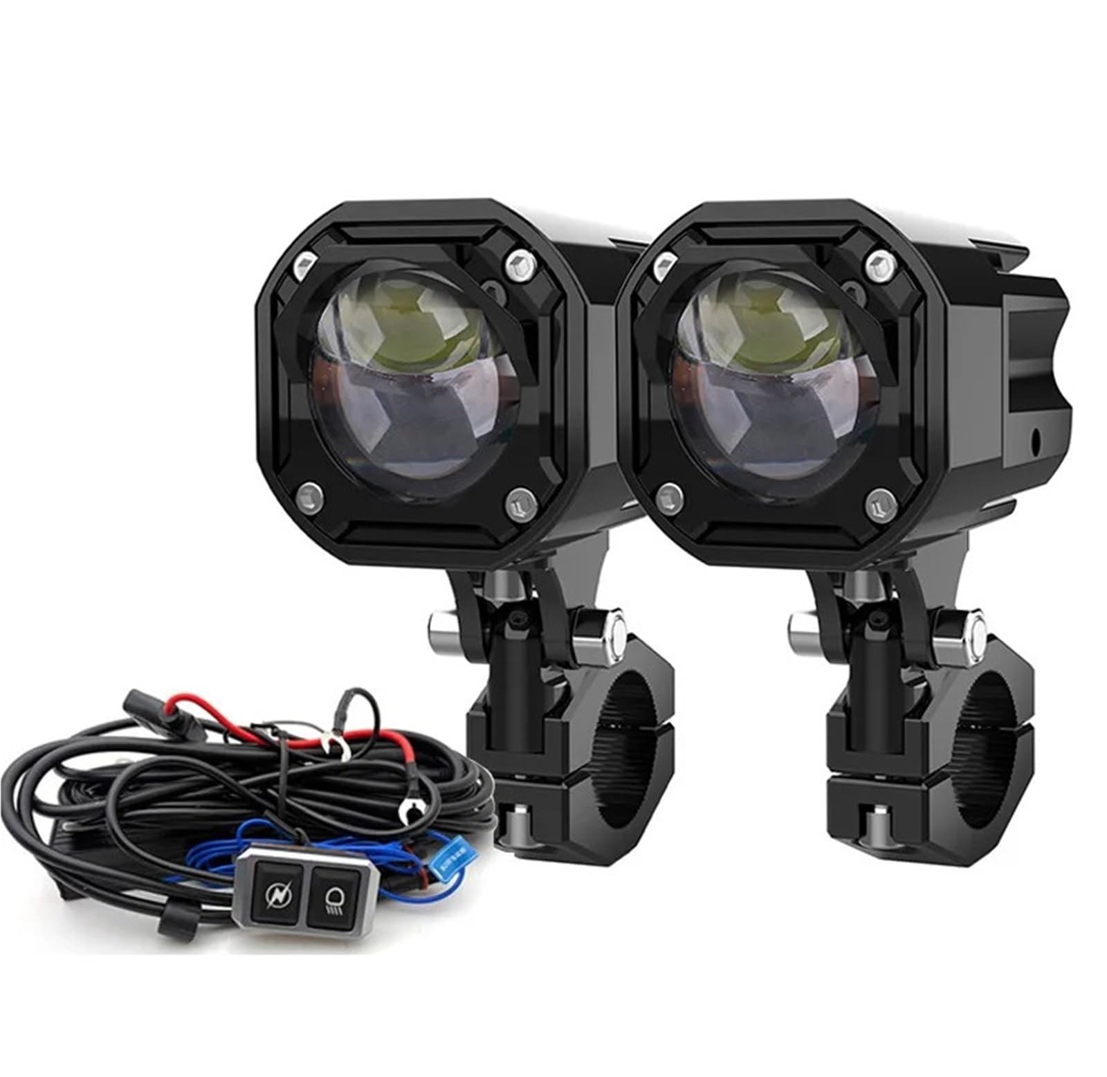 Światło Do Jazdy 1 zestaw reflektor motocyklowy światła przeciwmgielne Led pomocnicze światło drogowe reflektor migająca lampa HighLow Beam Tangent Dirt Bike Reflektor(A set White White)