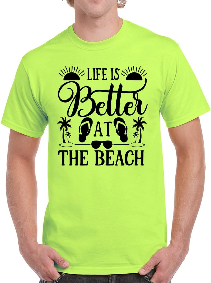 Caseria Men's Round Neck Cotton Half Sleeved T-Shirt with Printed Graphics - Life is Better Beach