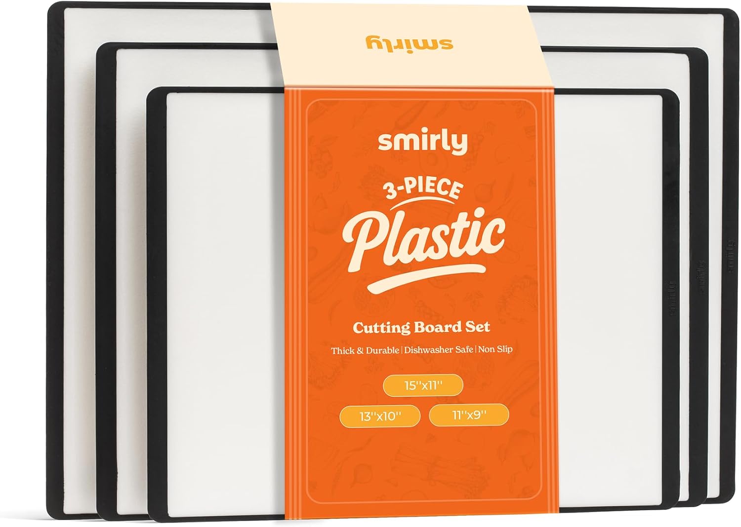 SMIRLY Plastic Cutting Board Set 3 Pieces, Non-Slip Dishwasher Safe Chopping Boards for Kitchen, Black & White SMIRLY Plastic Cutting Board Set 3 Pieces, Non-Slip Dishwasher Safe Chopping Boards for Kitchen, Black & White