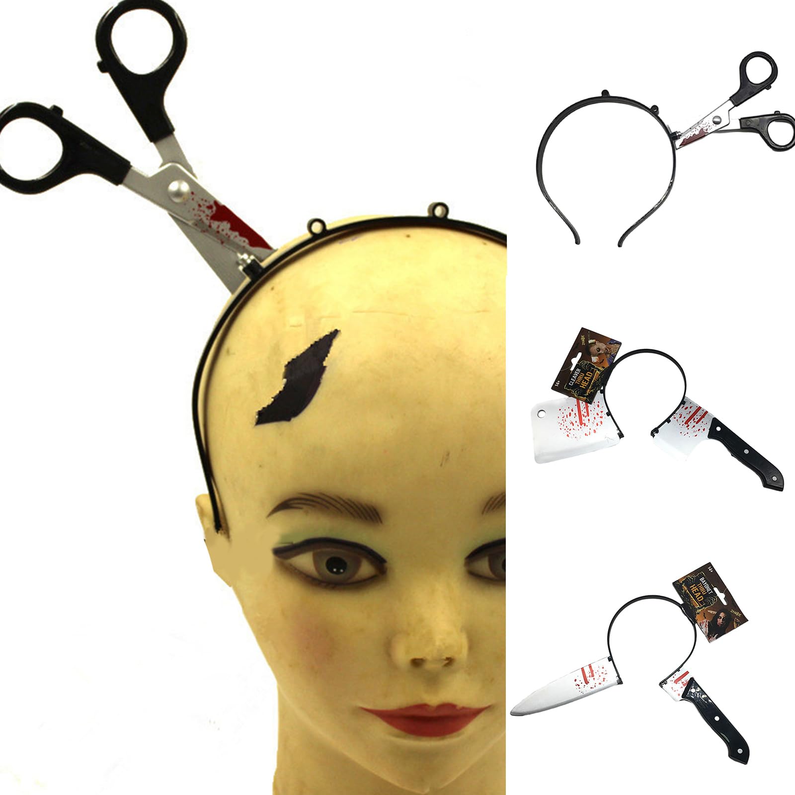Mjaie Bloody Headband With Knife Cosplay Accessories Headdress Birthday Parties Wacky Halloween Victim Cosplay Photo Props Hallowee