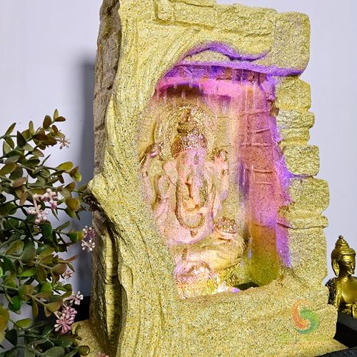 Image of Decorative Table Top Water Fountain for Home Decor /Office /Indoor & Outdoor /Garden /Puja Room /Vaastu with Multicolor LED Light and Adjustable Water Pump (Waterfall Ganesha D-015)