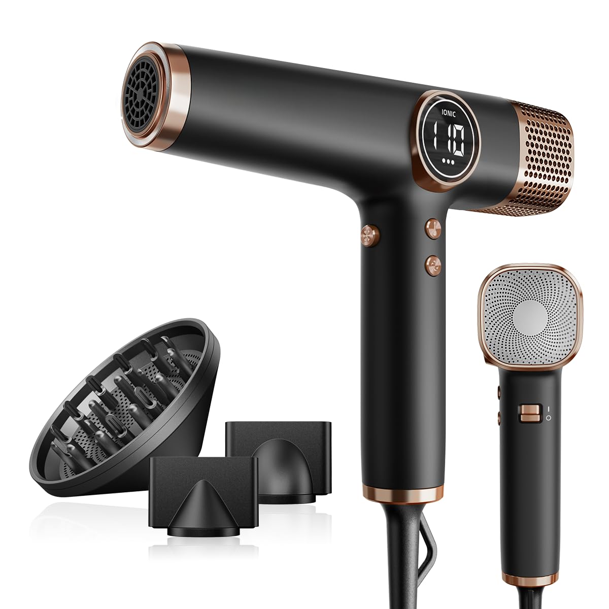 Faszin Hair Dryer, Lightweight Hairdryer with 110,000 RPM High Speed Motor for Fast Drying, 200 Million Ionic Hairdryers for Women & Men, Low Noise Hair Dryers, with 3 Magnetic Nozzle