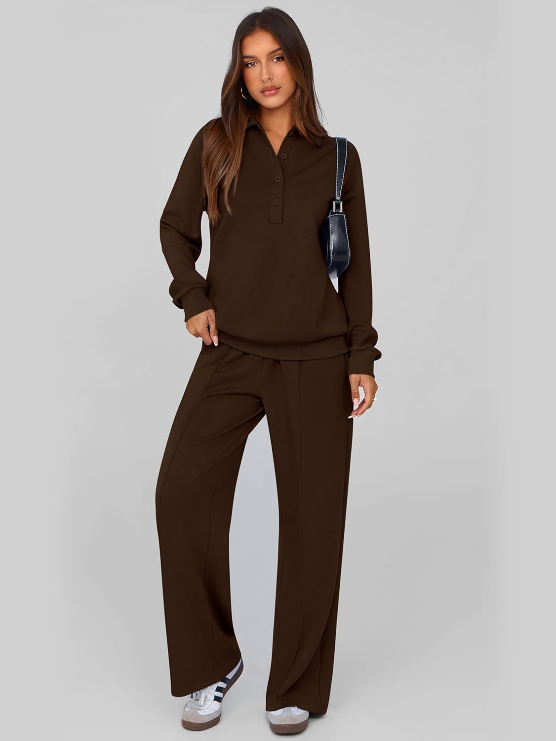 PRETTYGARDEN Women Fall 2 Piece Outfits Sweatsuits Quarter Button Long Sleeve Sweatshirt Wide Leg Pants Tracksuit Lounge Sets - Image 4