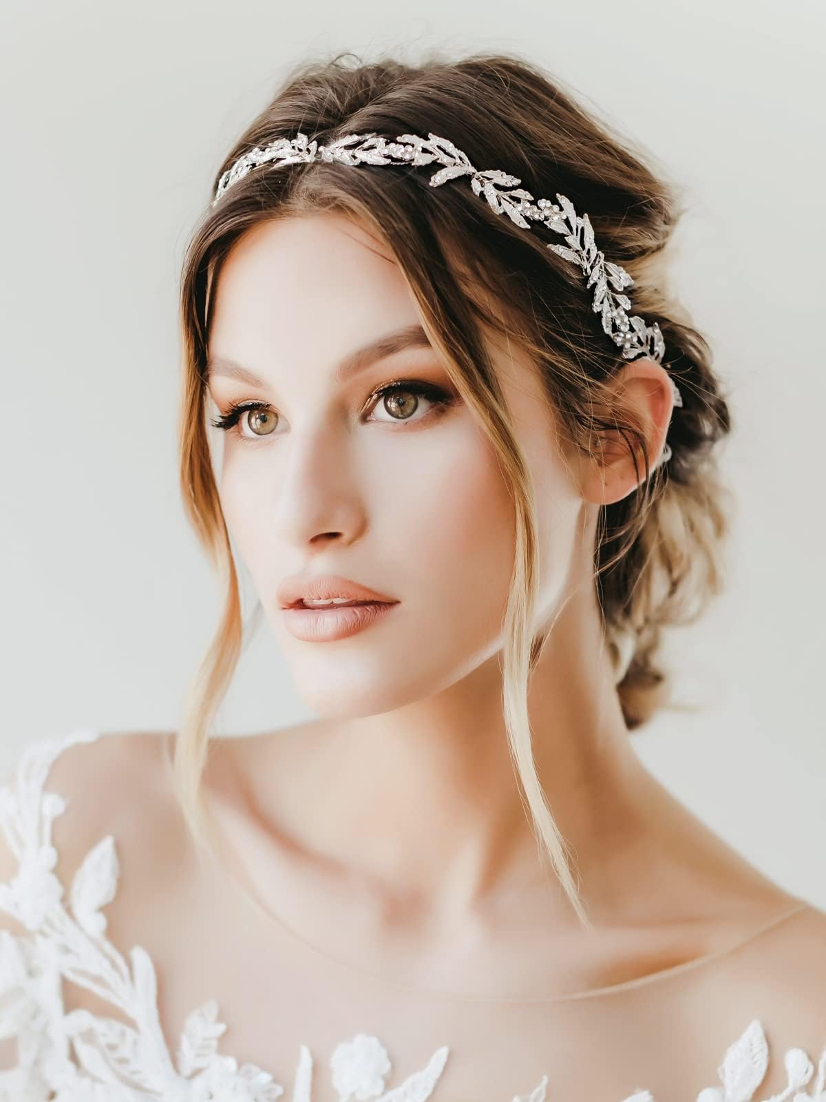 Silver Leaf Wedding Headpieces - Elegant Bridal Headband with Rhinestones - Handmade Hair Accessories for Brides and Flower Girls