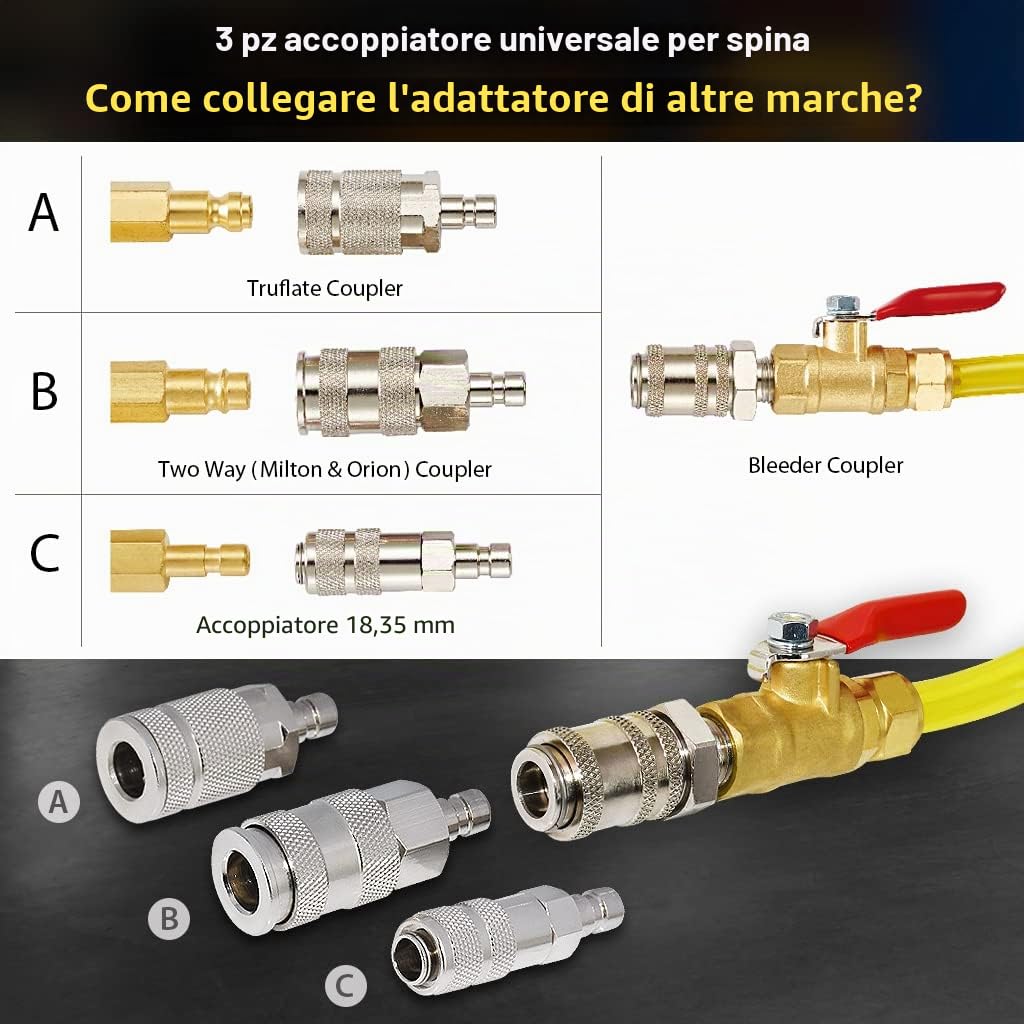 FIRSTINFO A1163HK | Kit spurgo Freni Manuale 3 L con 7 adattatori in Metallo per Serbatoi, Bottiglia di Raccolta, Pompa e 3 Tipi di raccordi